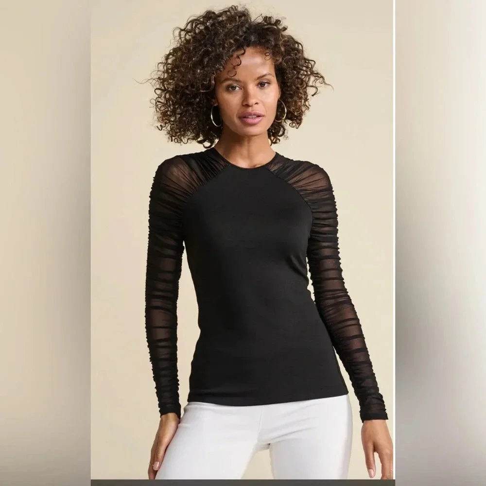 Women’s Black Long Sleeve top with mesh sleeves
